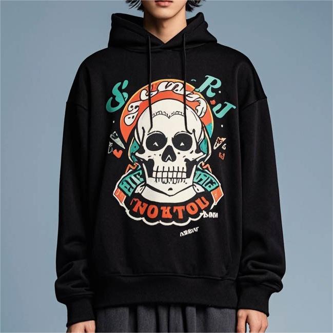 Skull Print Solid Color Hoodie