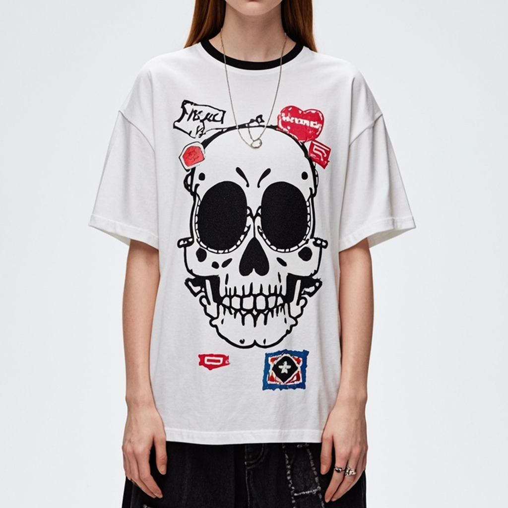 Skull print crew neck T-shirt