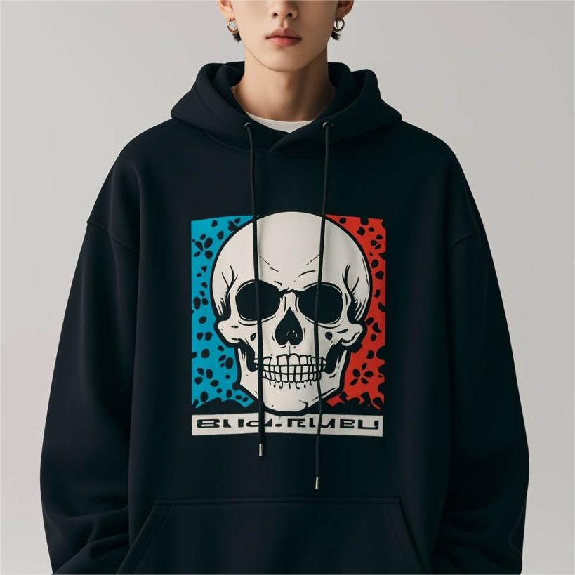 Skull Print Solid Color Hoodie
