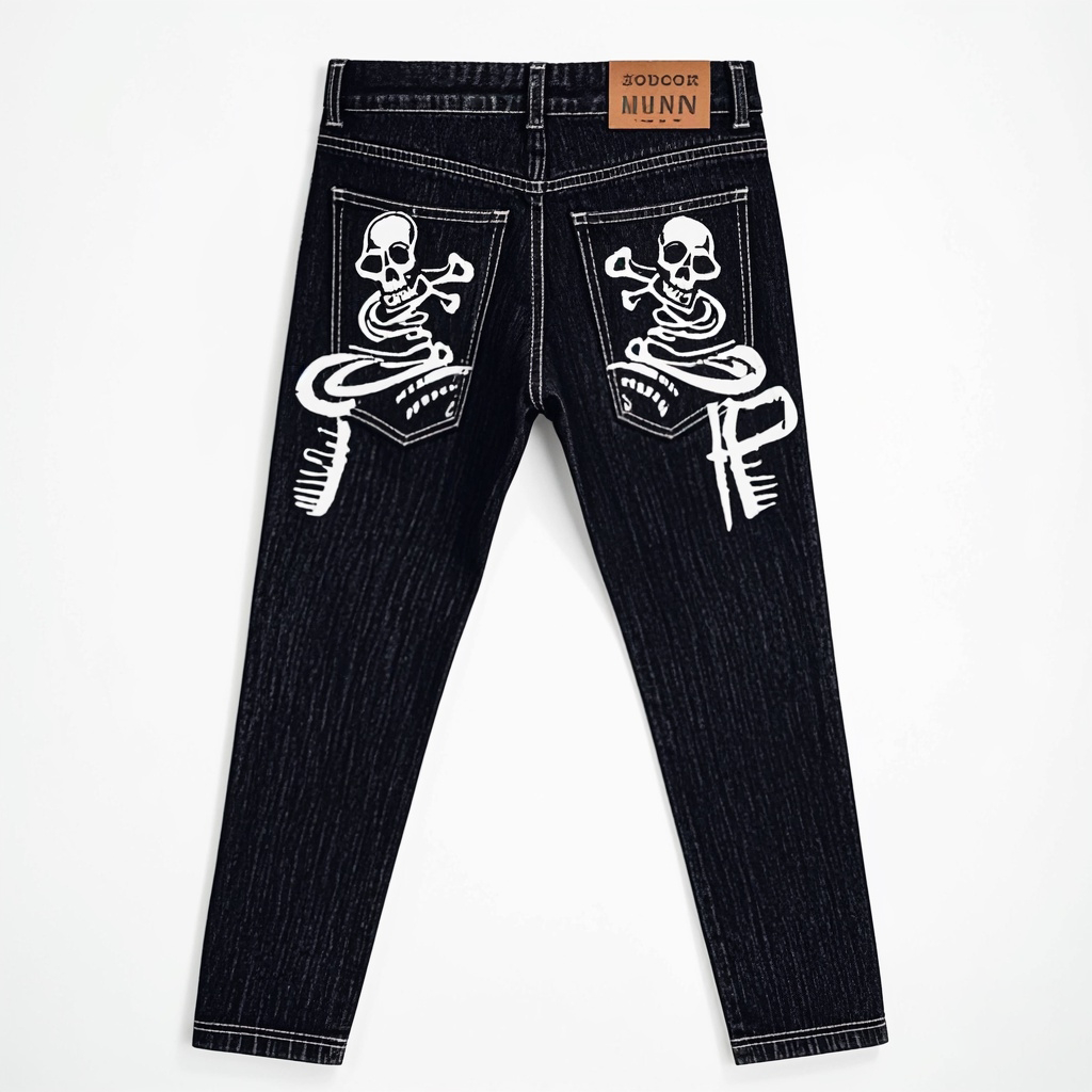 Fashion Skull Print Denim Pants