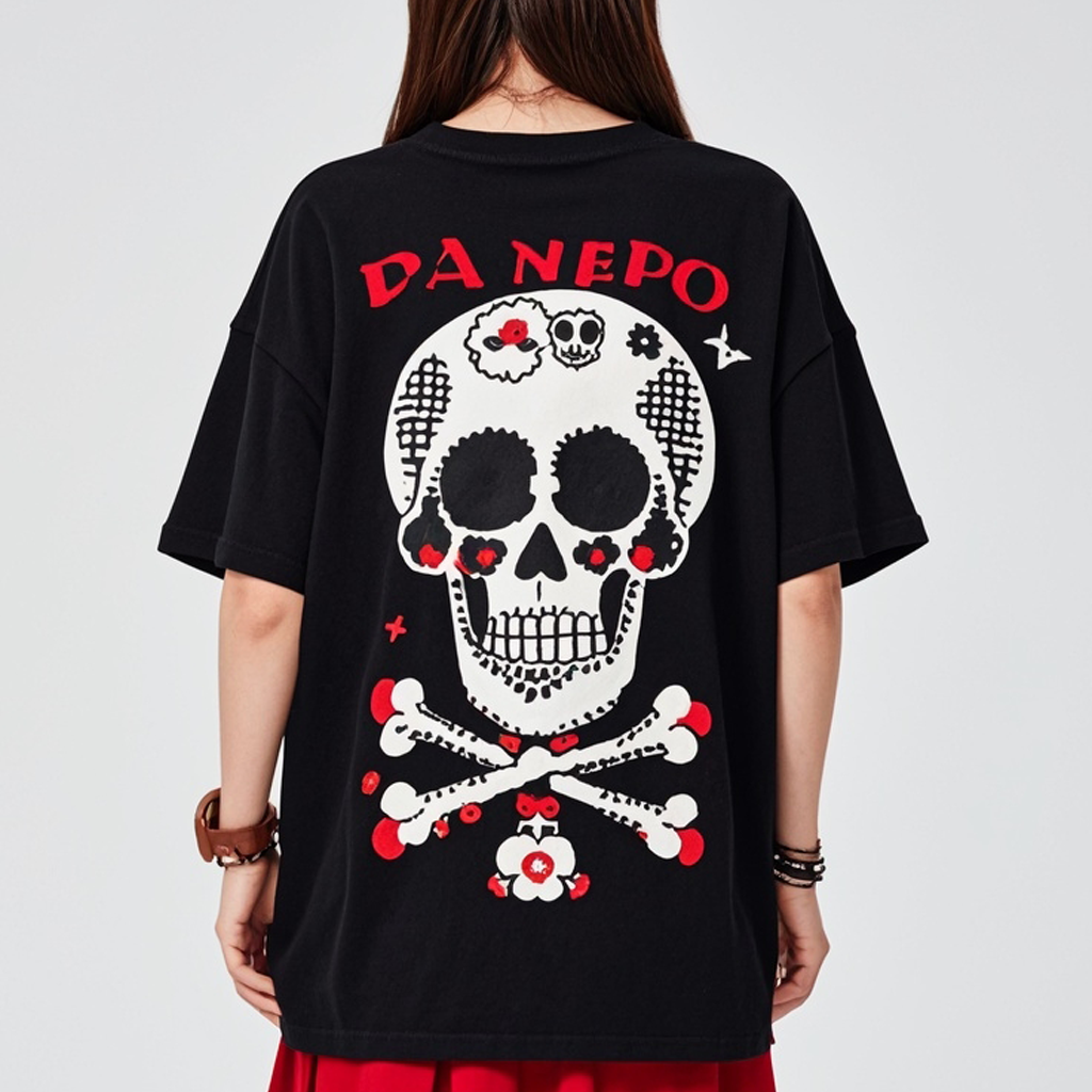 Skull print crew neck T-shirt