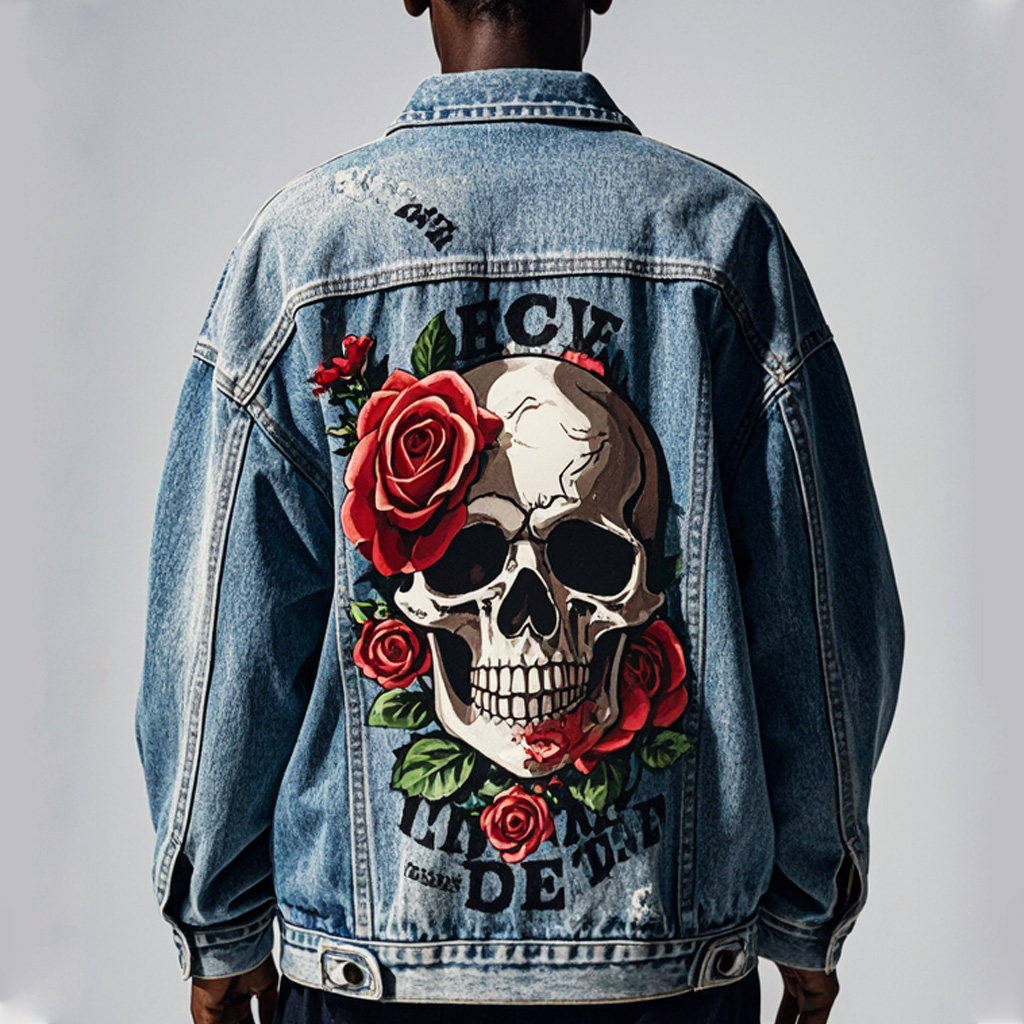 Classic American Skull Print Denim Jacket