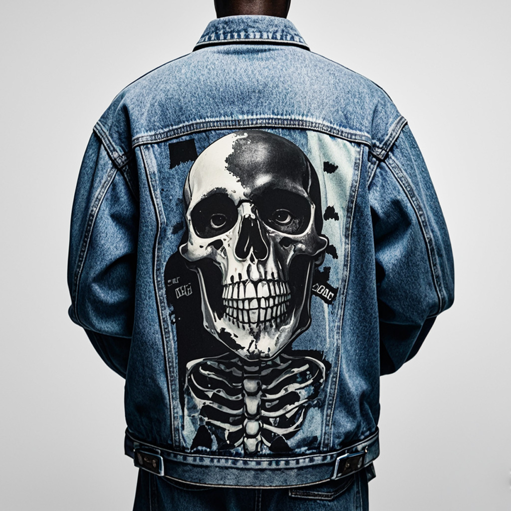 Classic American Skull Print Denim Jacket