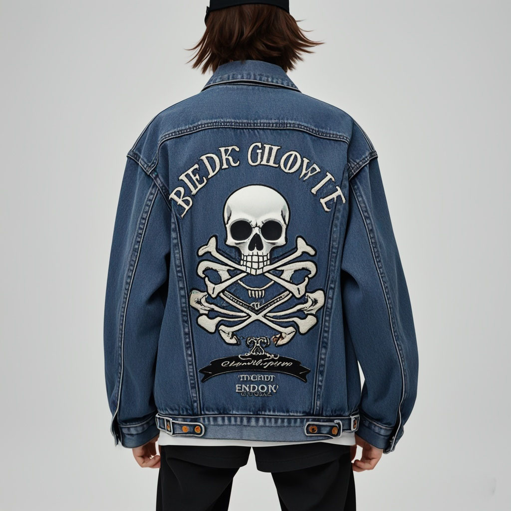 Classic Street Skull Print Denim Jacket