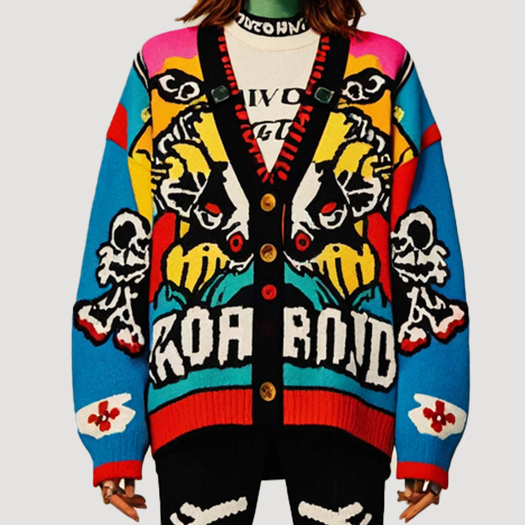 Classic and stylish skull print knitted cardigan