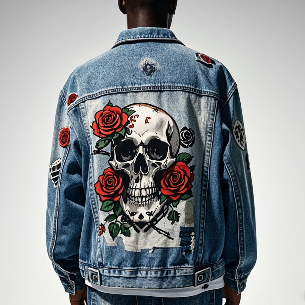 Classic American Skull Print Denim Jacket