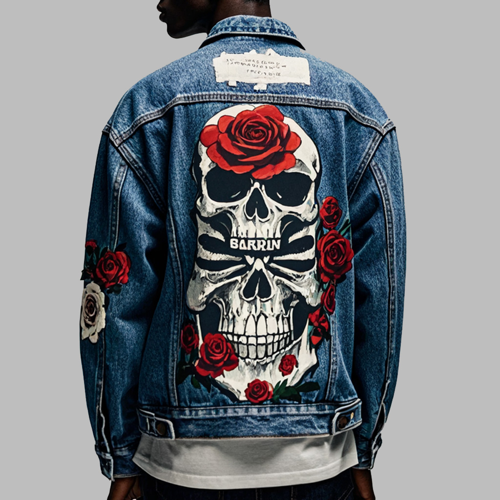 Classic American Skull Print Denim Jacket