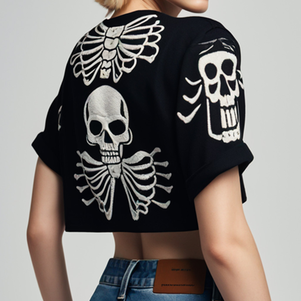 Classic Fashion Skull Print Cropped T-Shirt