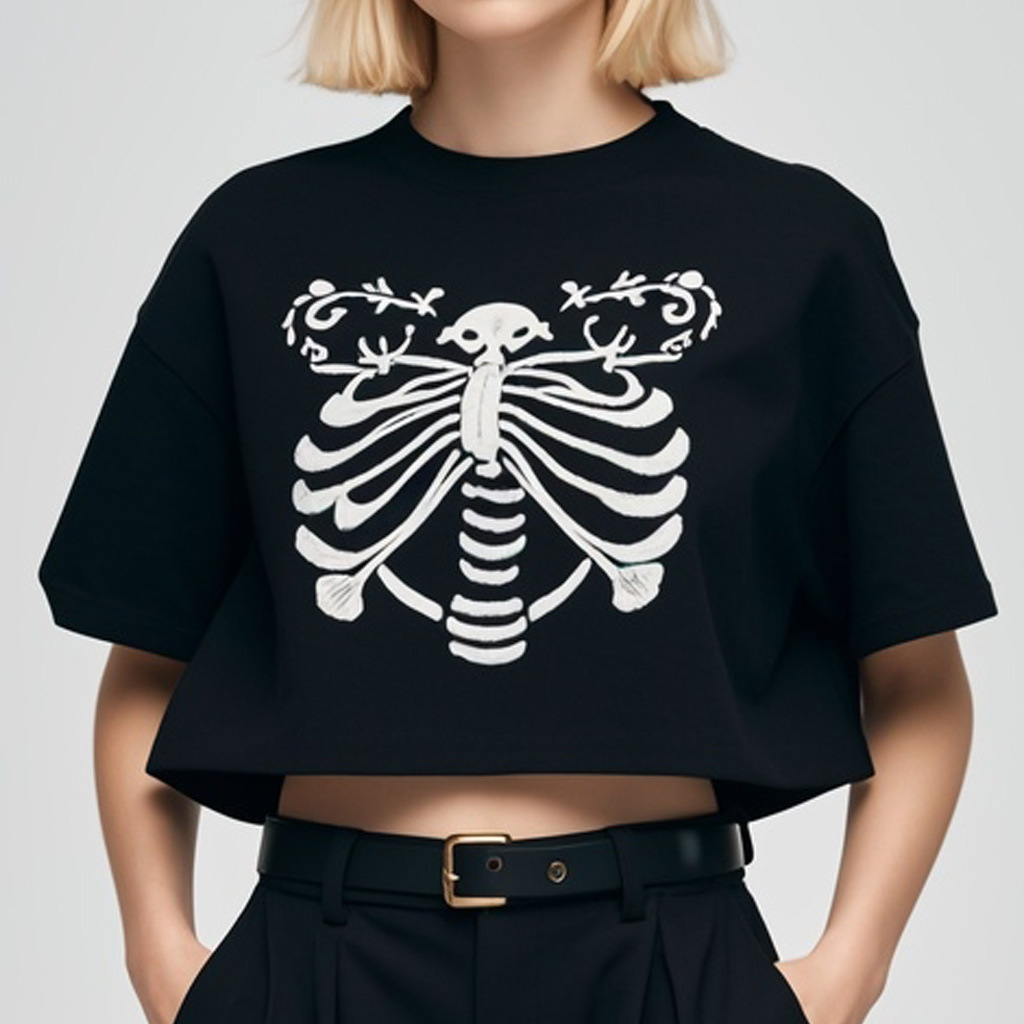 Classic Fashion Skull Print Cropped T-Shirt