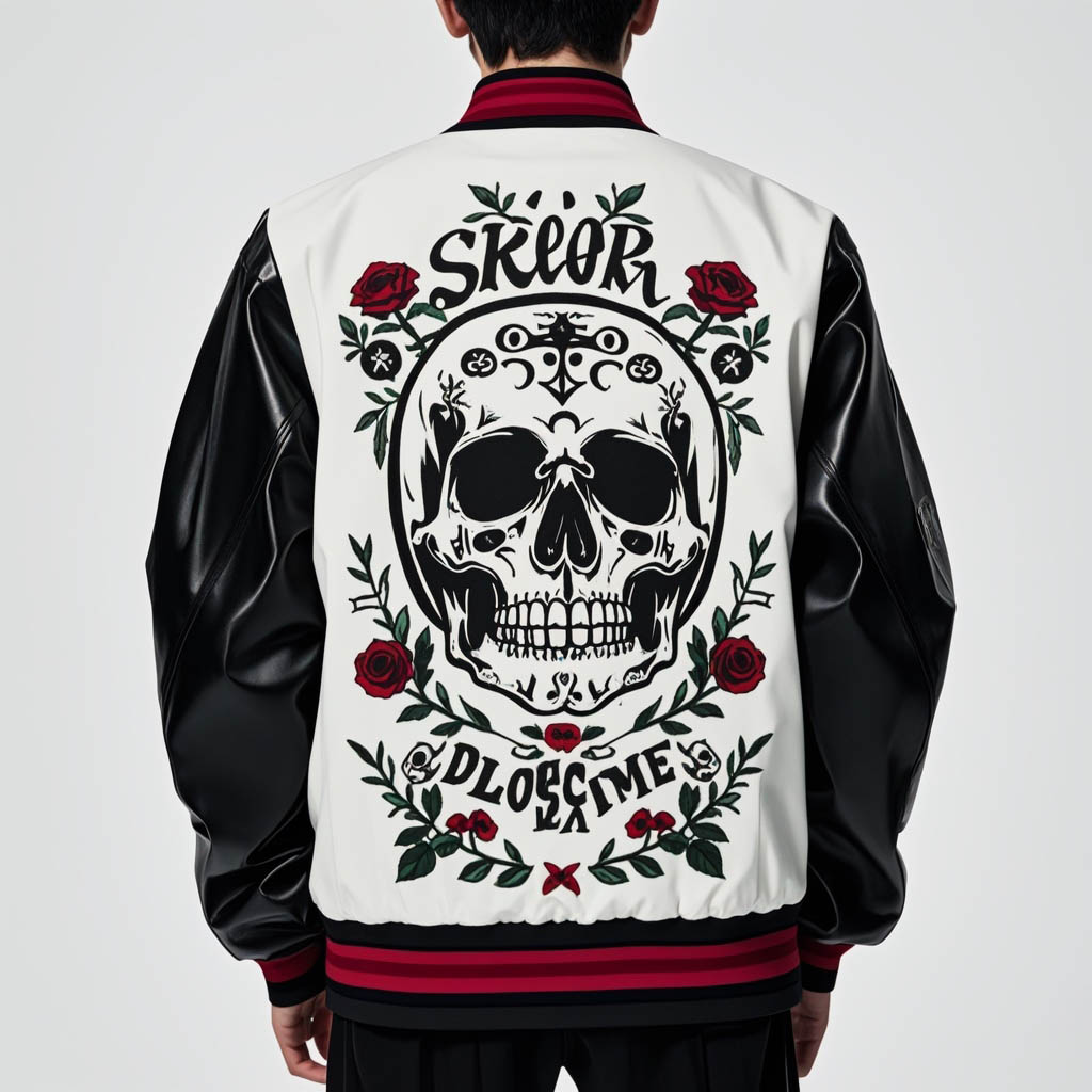 Stylish and cool skull print leather jacket