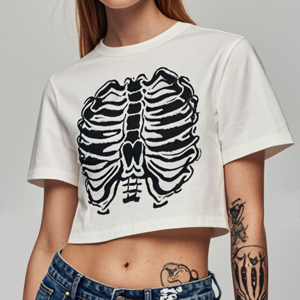 Classic Fashion Skull Print Cropped T-Shirt