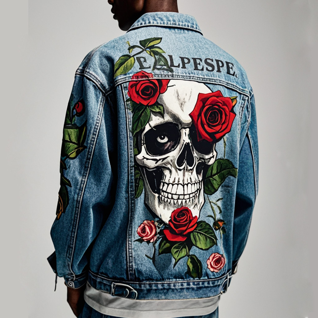 Classic American Skull Print Denim Jacket