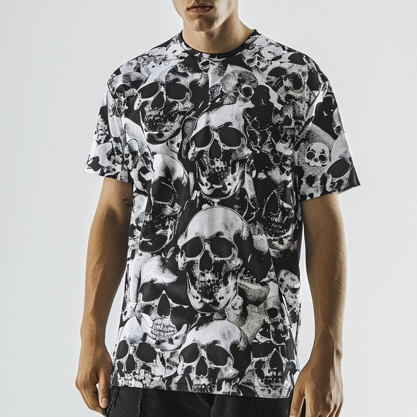 Street Fashion Skull Print Round Neck T-Shirt