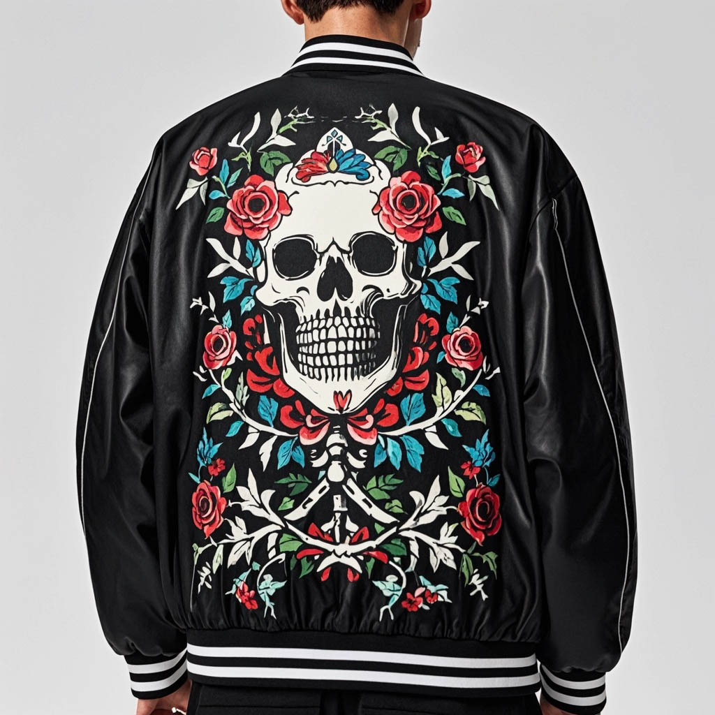 Stylish and cool skull print leather jacket