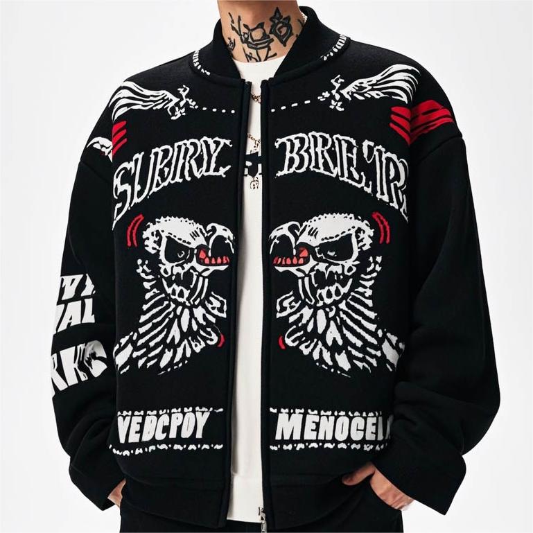 Classic and stylish skull print knitted cardigan