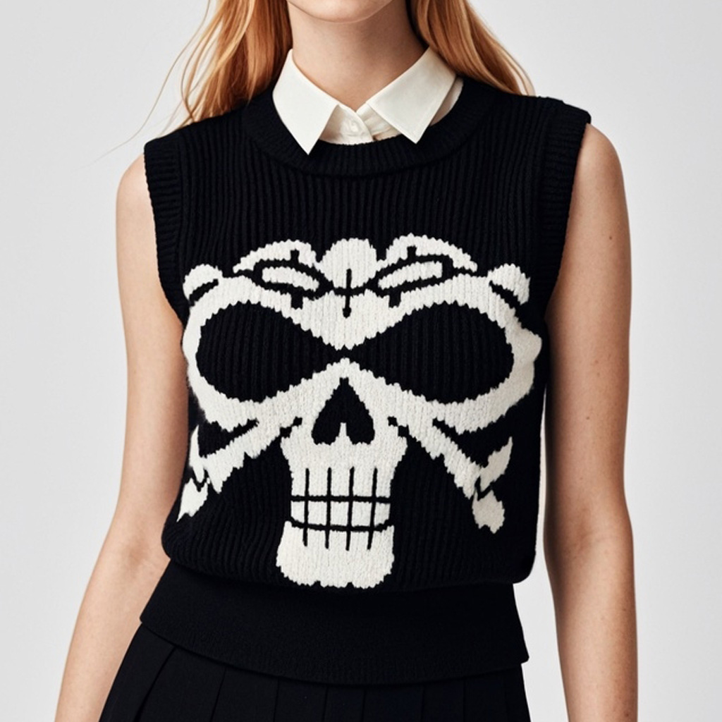 Classic Fashion Skull Print Knitted Vest