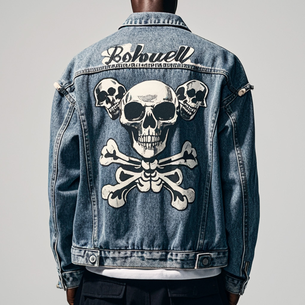 Classic American Skull Print Denim Jacket
