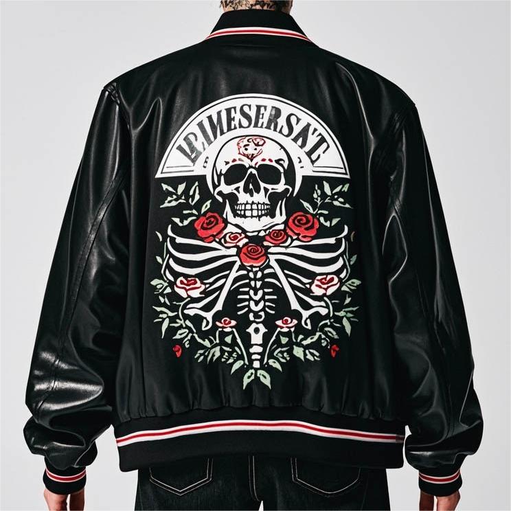 Stylish and cool skull print leather jacket