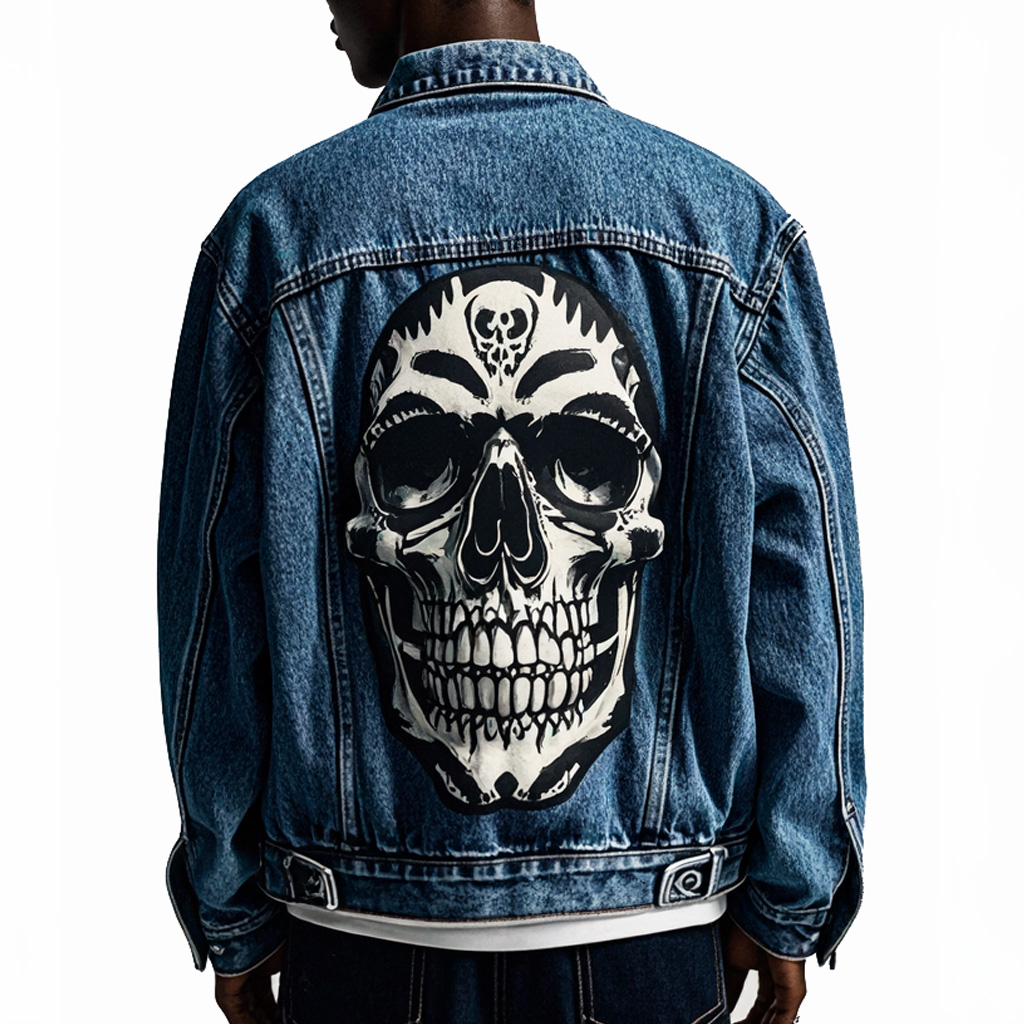Classic American Skull Print Denim Jacket