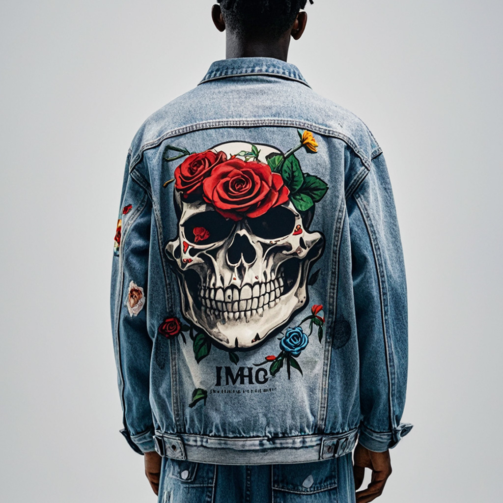 Classic American Skull Print Denim Jacket