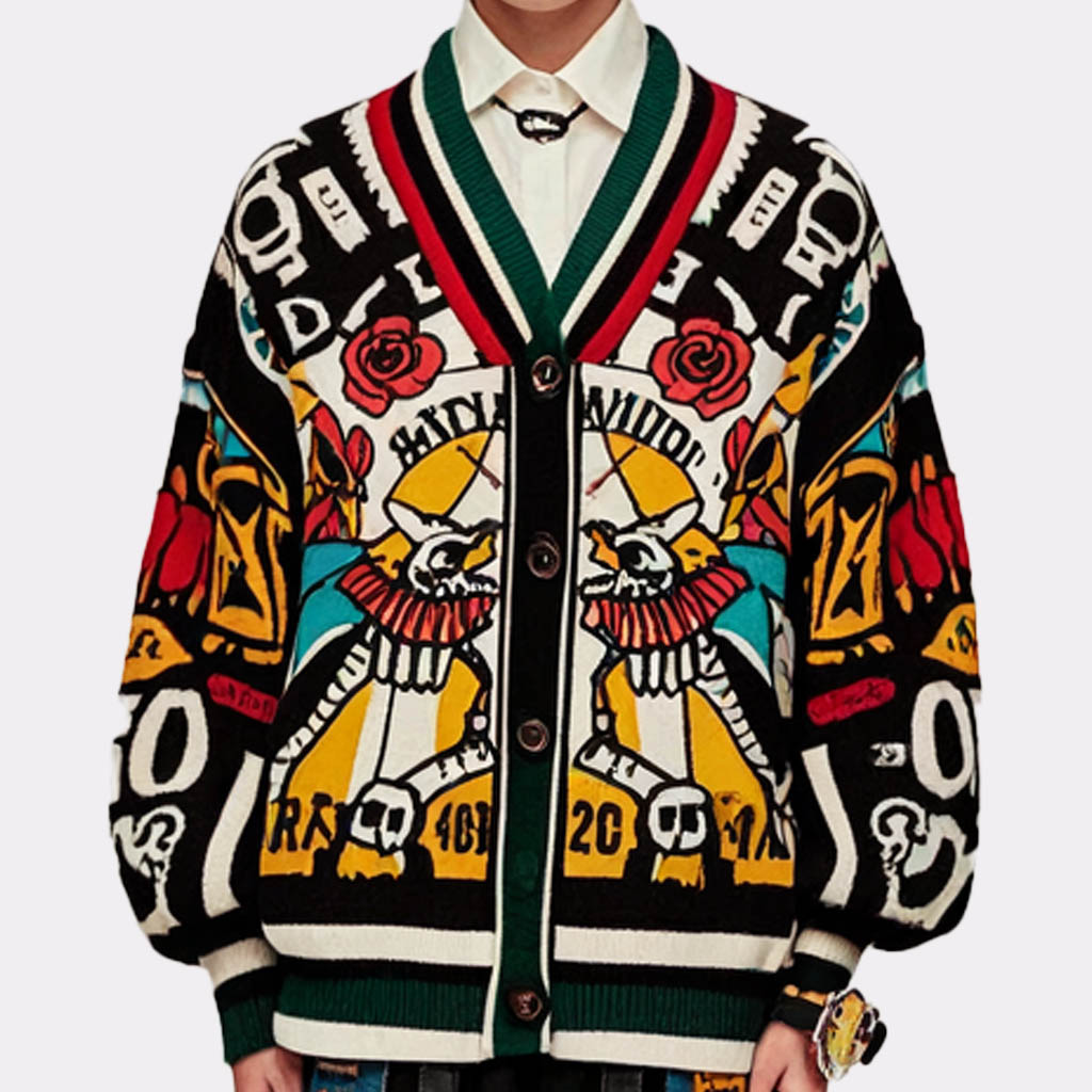 Classic and stylish skull print knitted cardigan