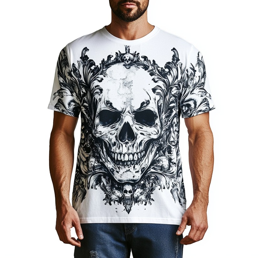 Street Fashion Skull Print Round Neck T-Shirt