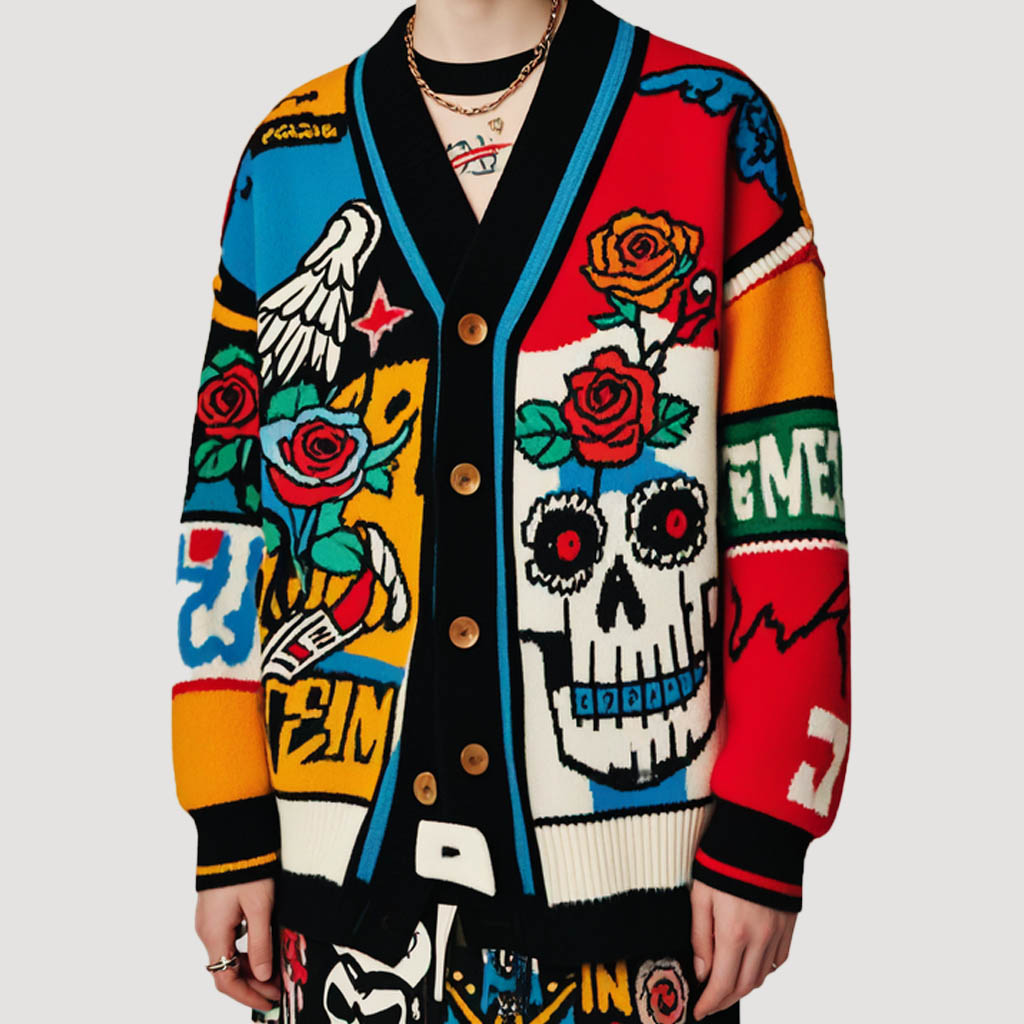 Classic and stylish skull print knitted cardigan