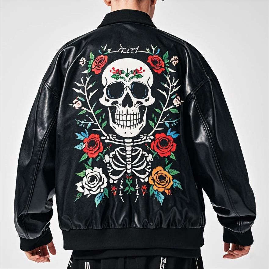 Stylish and cool skull print leather jacket