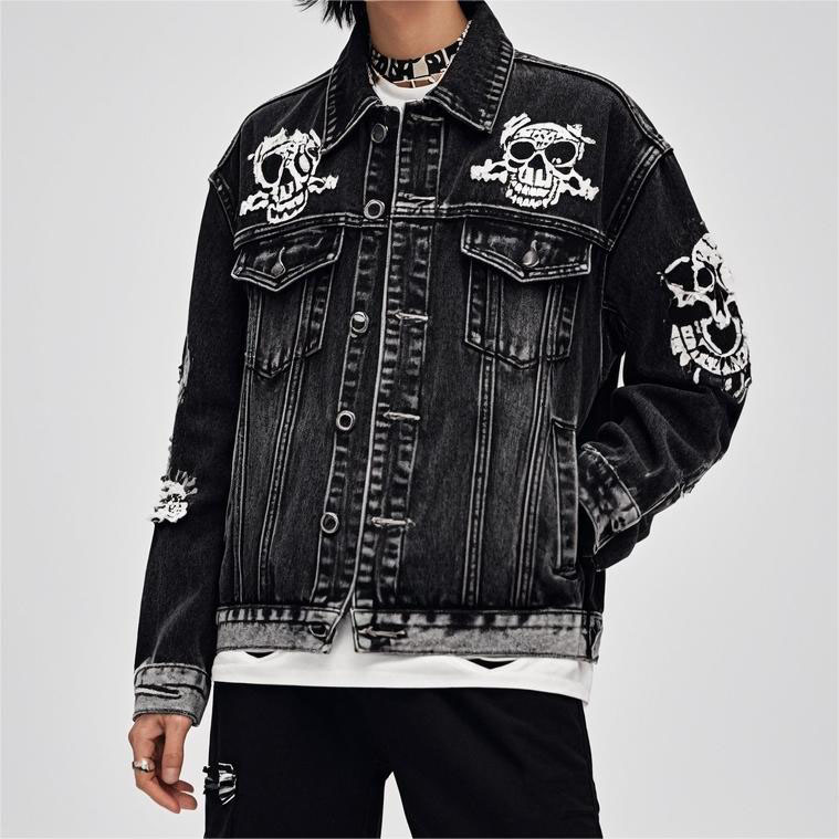 Classic Street Skull Print Denim Jacket