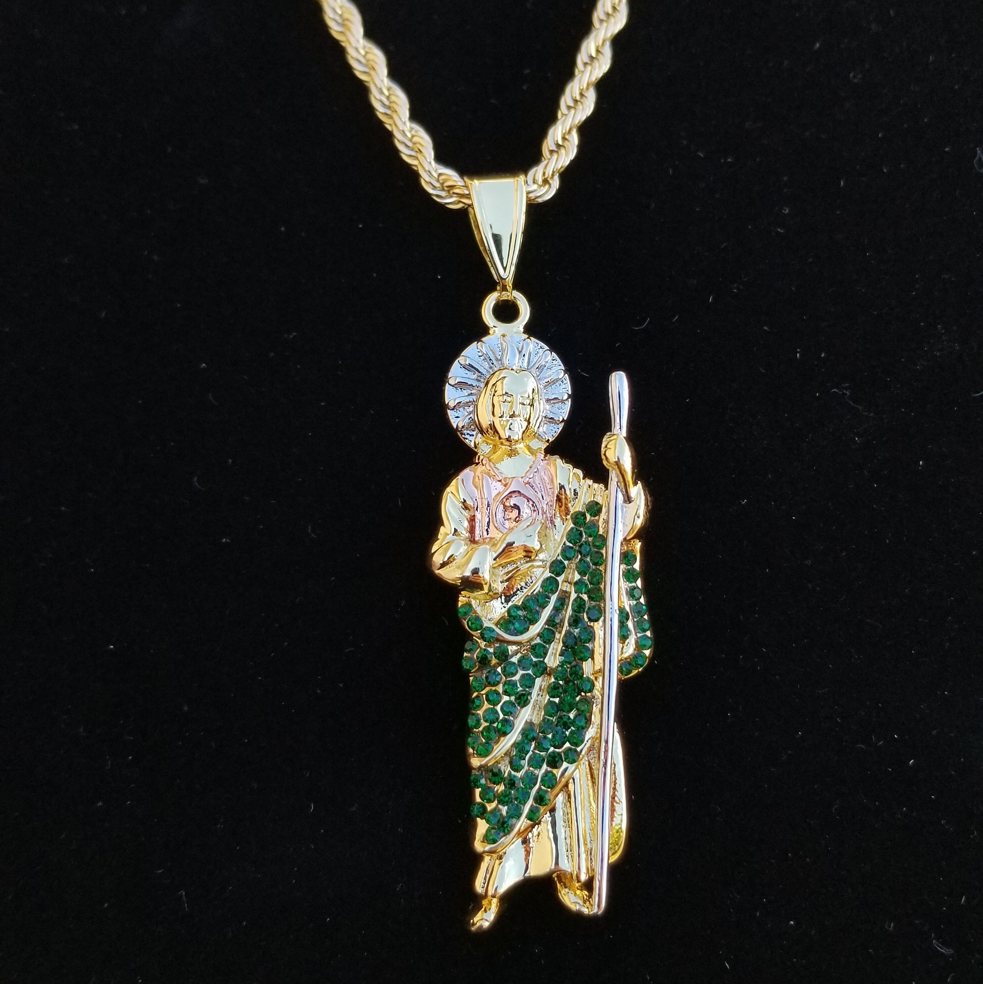 San Judas 3 tone with green stones