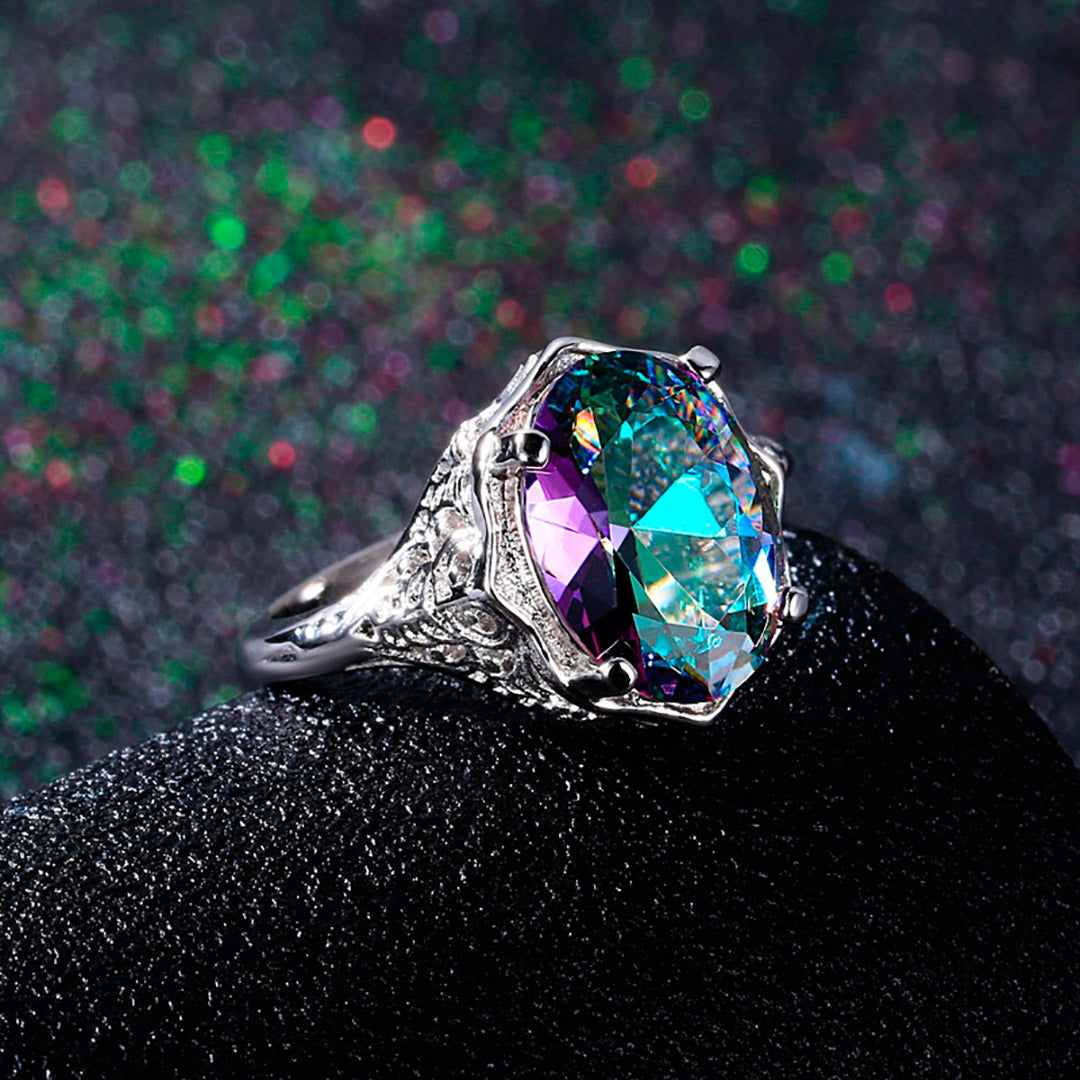 Sterling Silver Multicolor Crystal Gothic Ring For Women