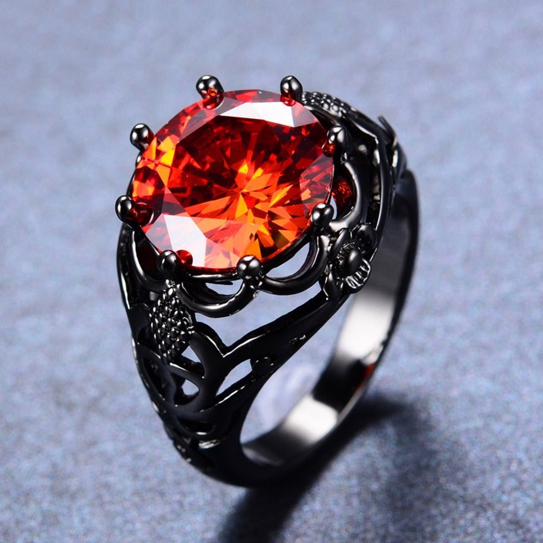Sterling Silver Big Round Red Gemstone Ring Gothic Engagement Ring