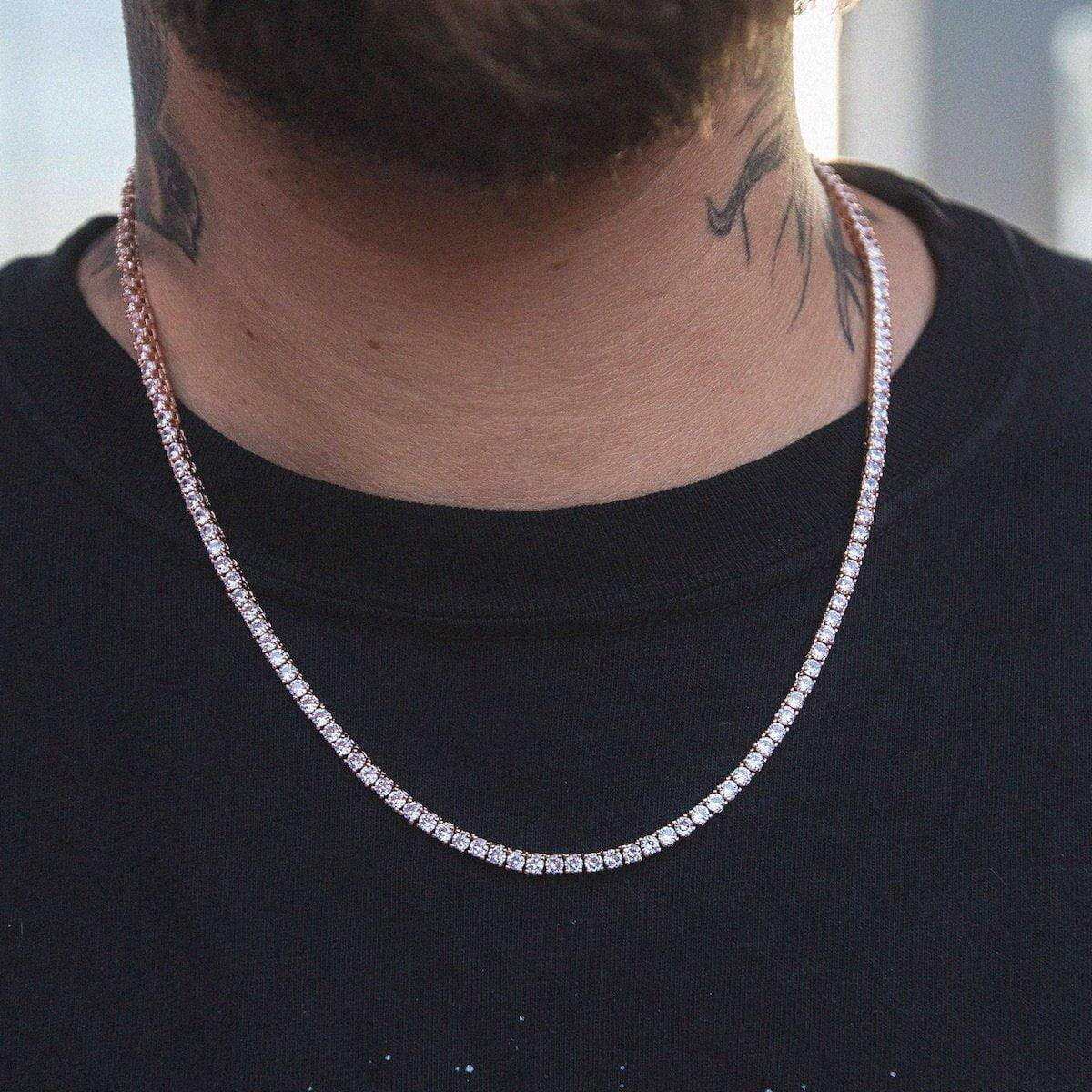 Round Cut Tennis Necklace in Rose Gold - 3mm