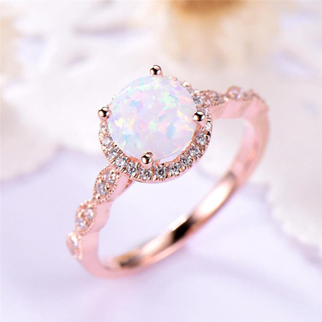 Rose Gold Round Fire Opal Stone Ring for Women Opal  Ring