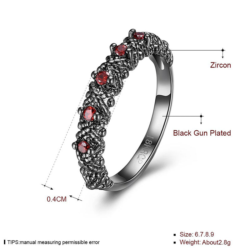 Silver Red Zirconia Black Gothic Engagement Ring Women