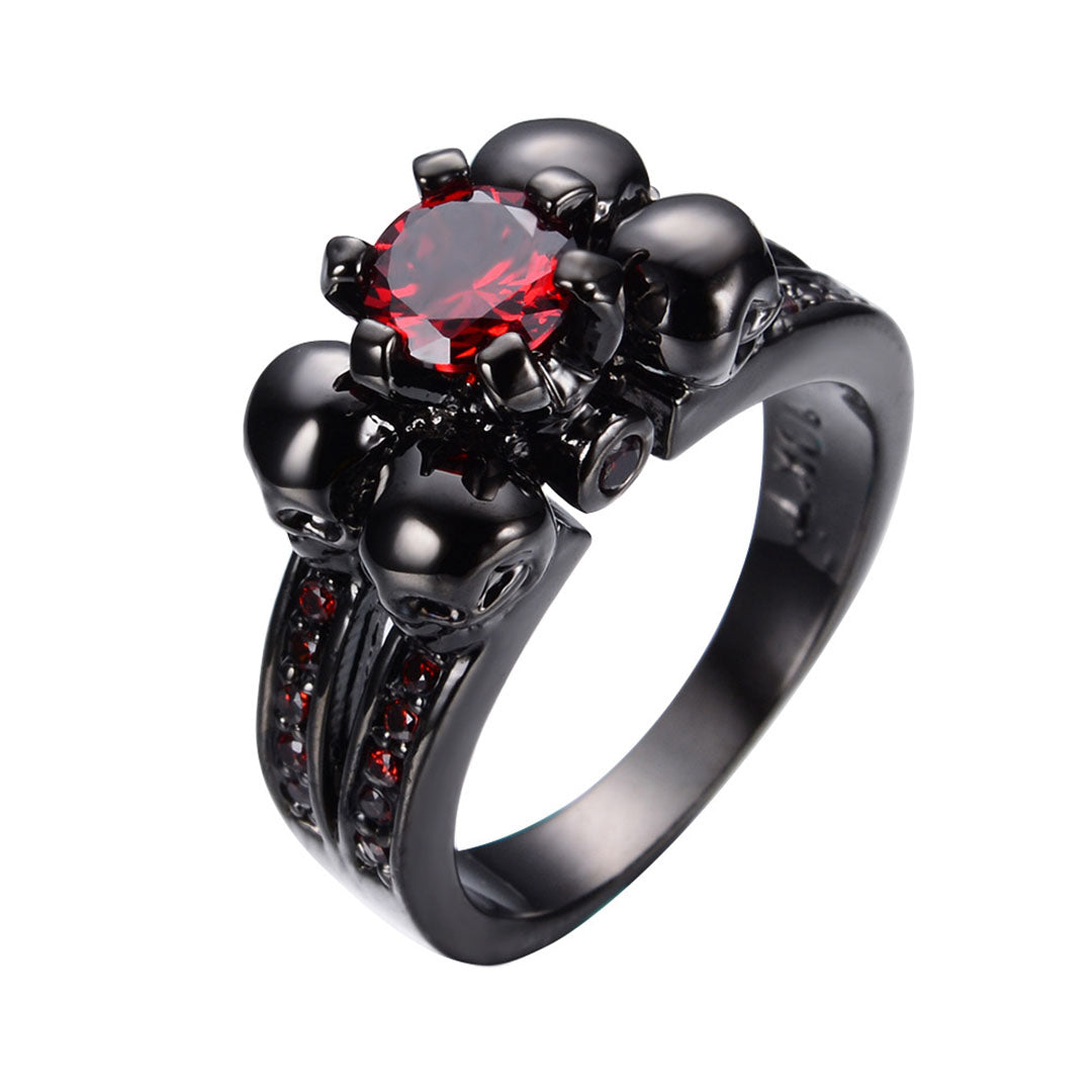 Silver Womens Gem Six Claws Four Skull Gothic Wedding Ring