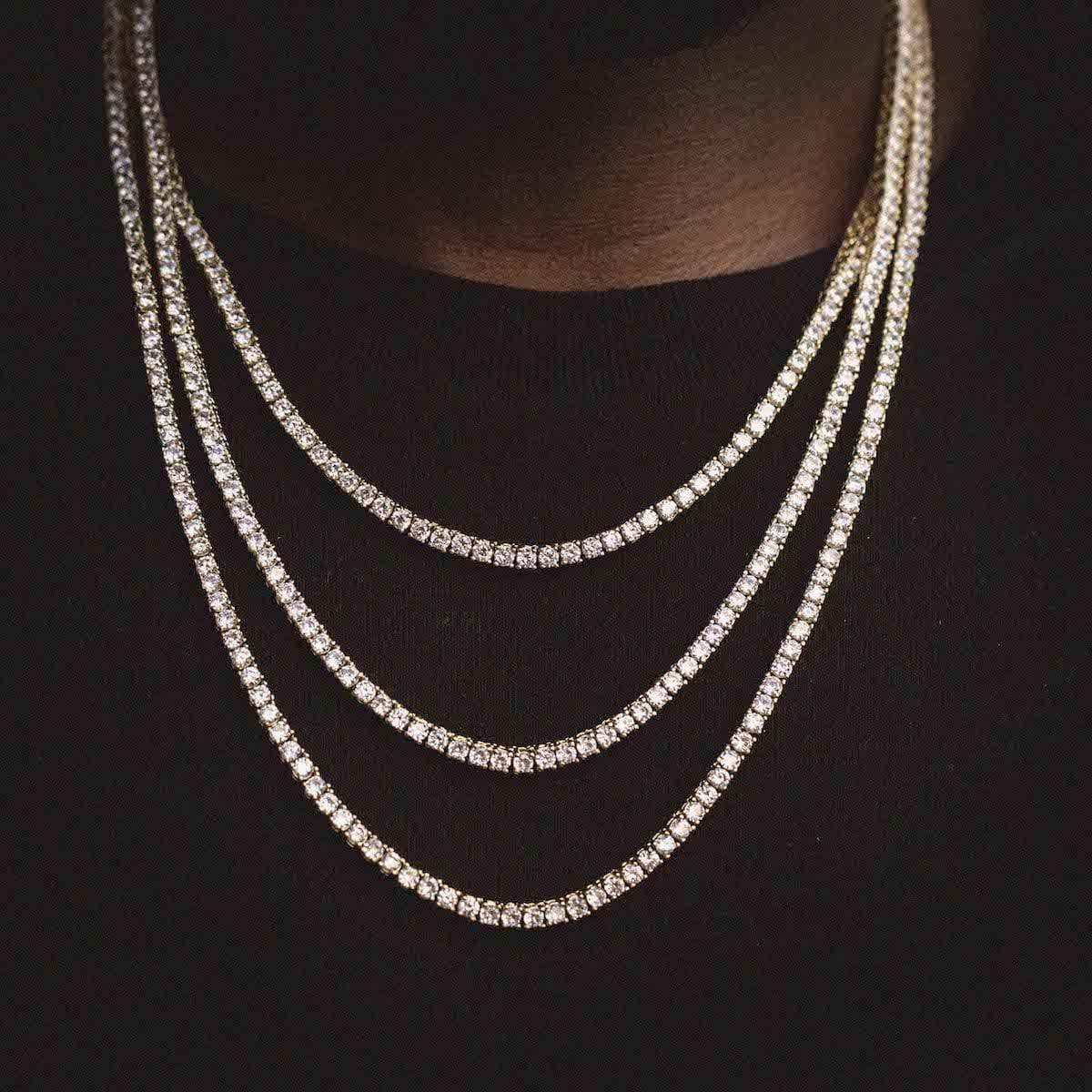 Round Cut Tennis Necklace in Yellow Gold - 3mm