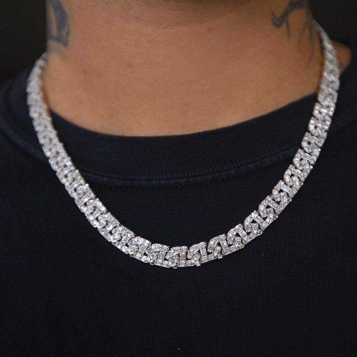 Baguette Chain Link Necklace in White Gold