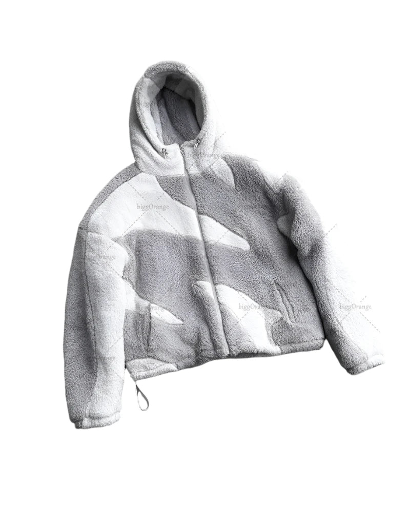 WHITE WOOL ZIP UP