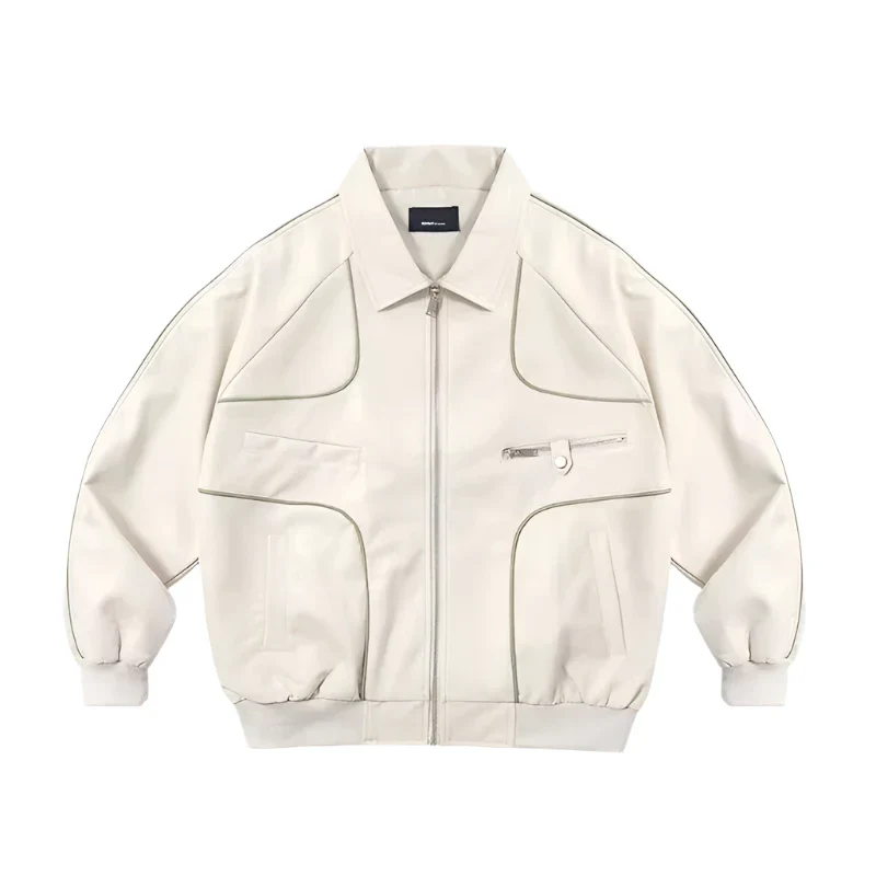 WHITE LEATHER BOMBER JACKET