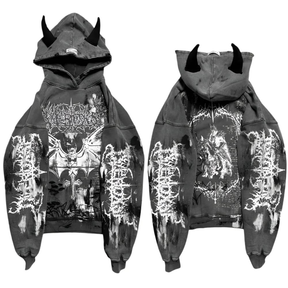 OVERDXSE HORNED GREY BAT HOODIE