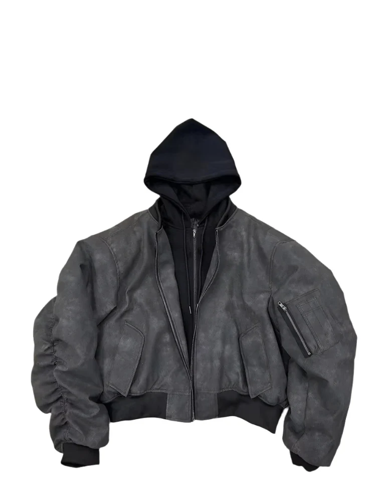 DARK GREY HOODED BOMBER JACKET