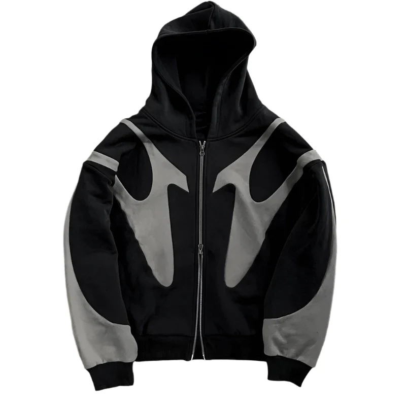 BLACK ABSTRACT ZIP UP