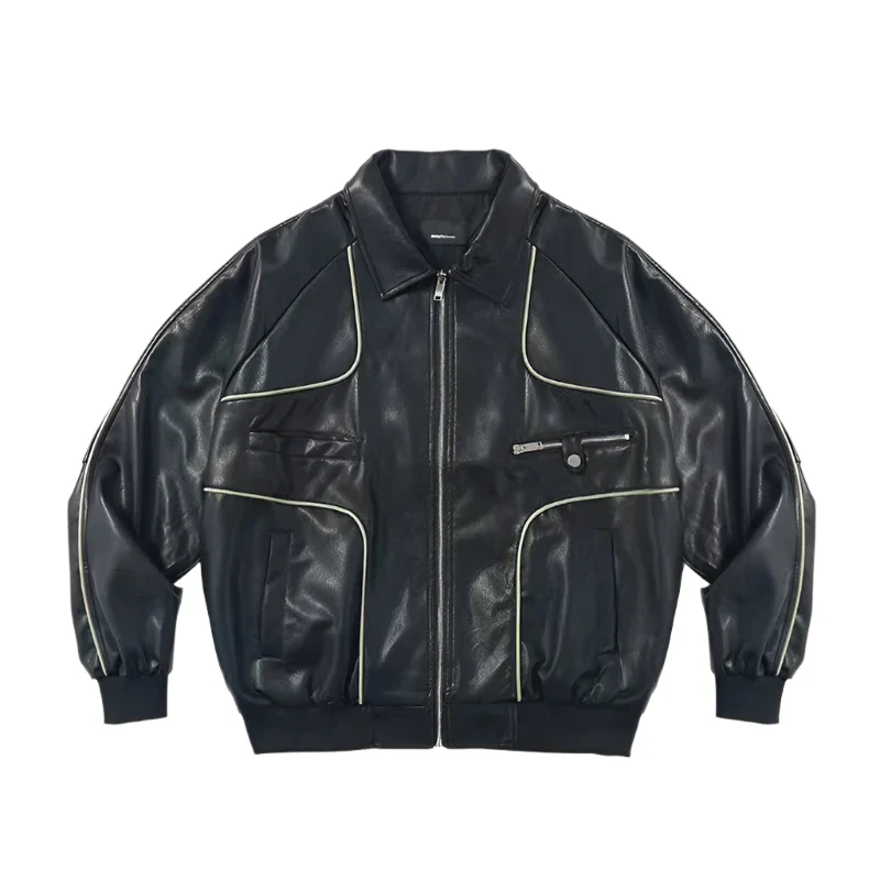 BLACK LEATHER BOMBER JACKET