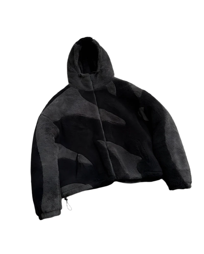 BLACK WOOL ZIP UP