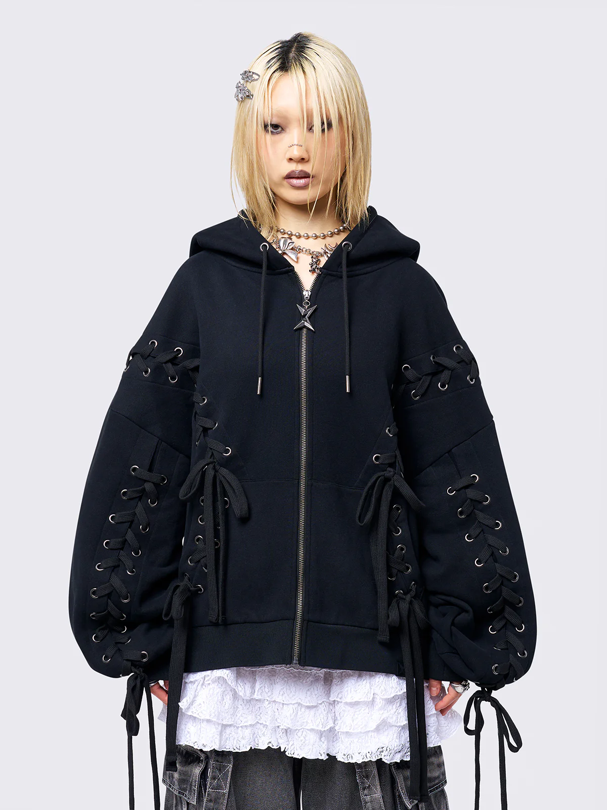 Minga Mia Black Zip Up Hoodie