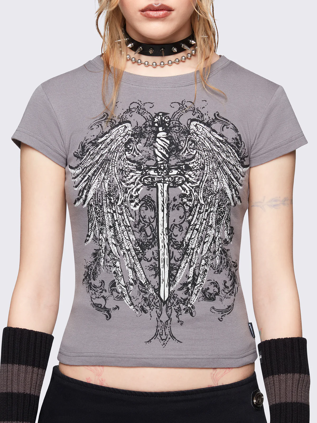 Minga Angel Wings Grey Baby Tee