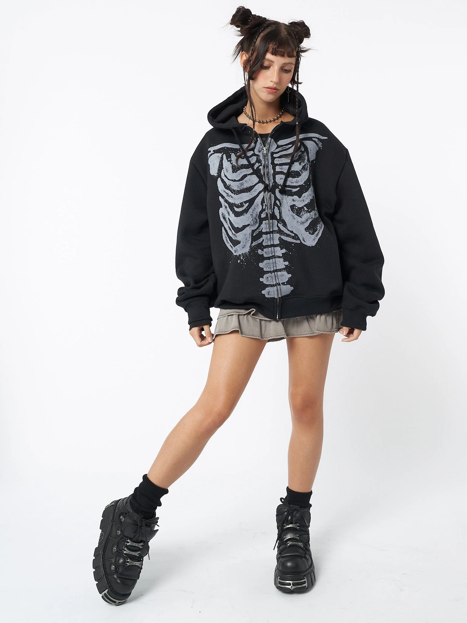 Minga Skeleton Black Zip Up Hoodie