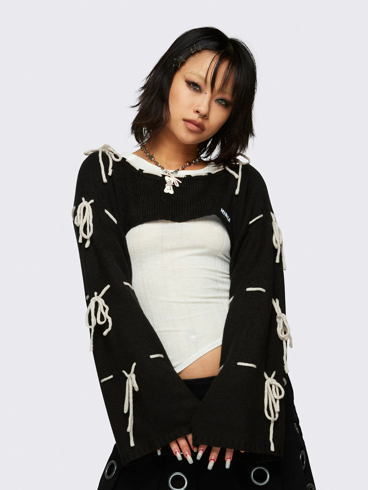 Minga Aurora Black Bows Knitted Shrug