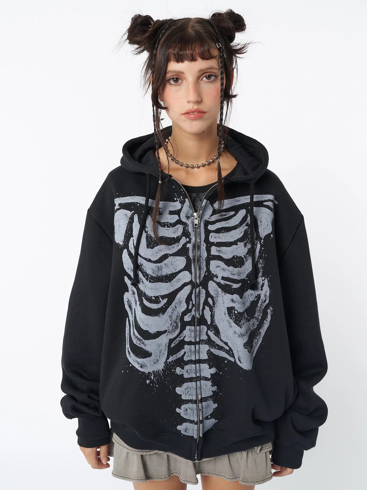 Minga Skeleton Black Zip Up Hoodie